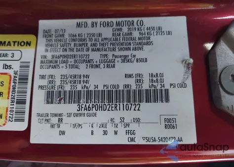 2014 Ford Fusion Se из США, поврежденный, VIN 3FA6P0HD2ER110722